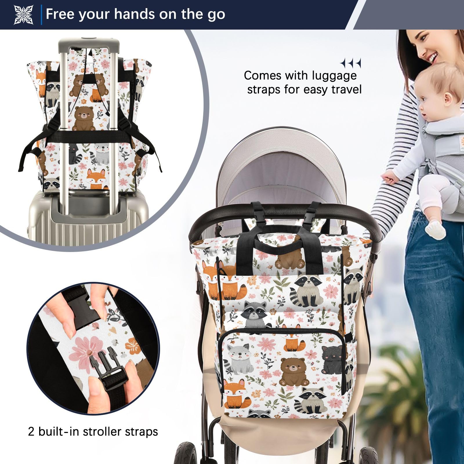 Mnsruu Borsa per pannolini per bambini con motivo animale carino zaino grande borsa impermeabile da viaggio borse per pannolini per mamme e papà