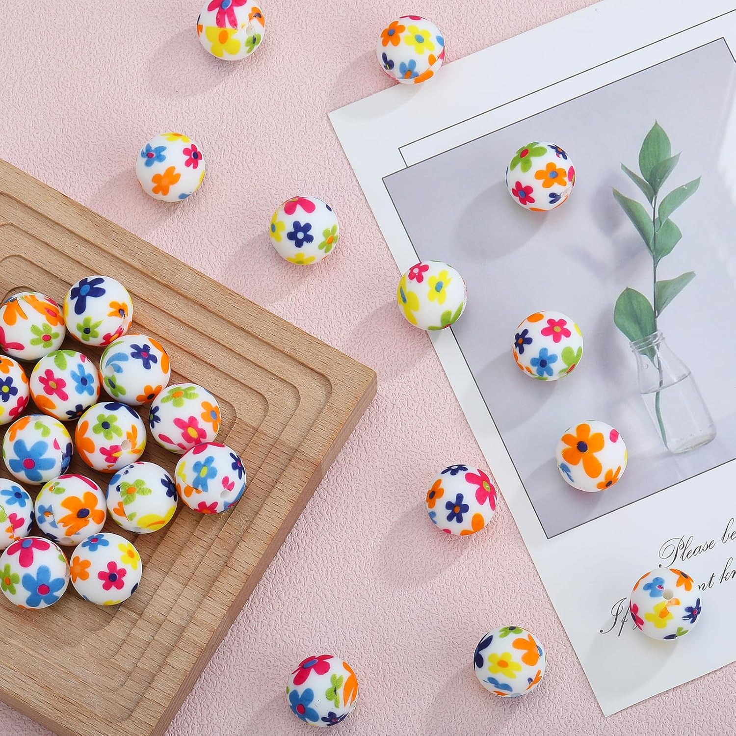 20 Pcs 15mm Silicone Beads Bulk Printed Silicone Focal Beads for Pens DIY Bracelets Necklaces Lanyards Beaded Craft Supplies(Cherry Blossoms) - Image 3