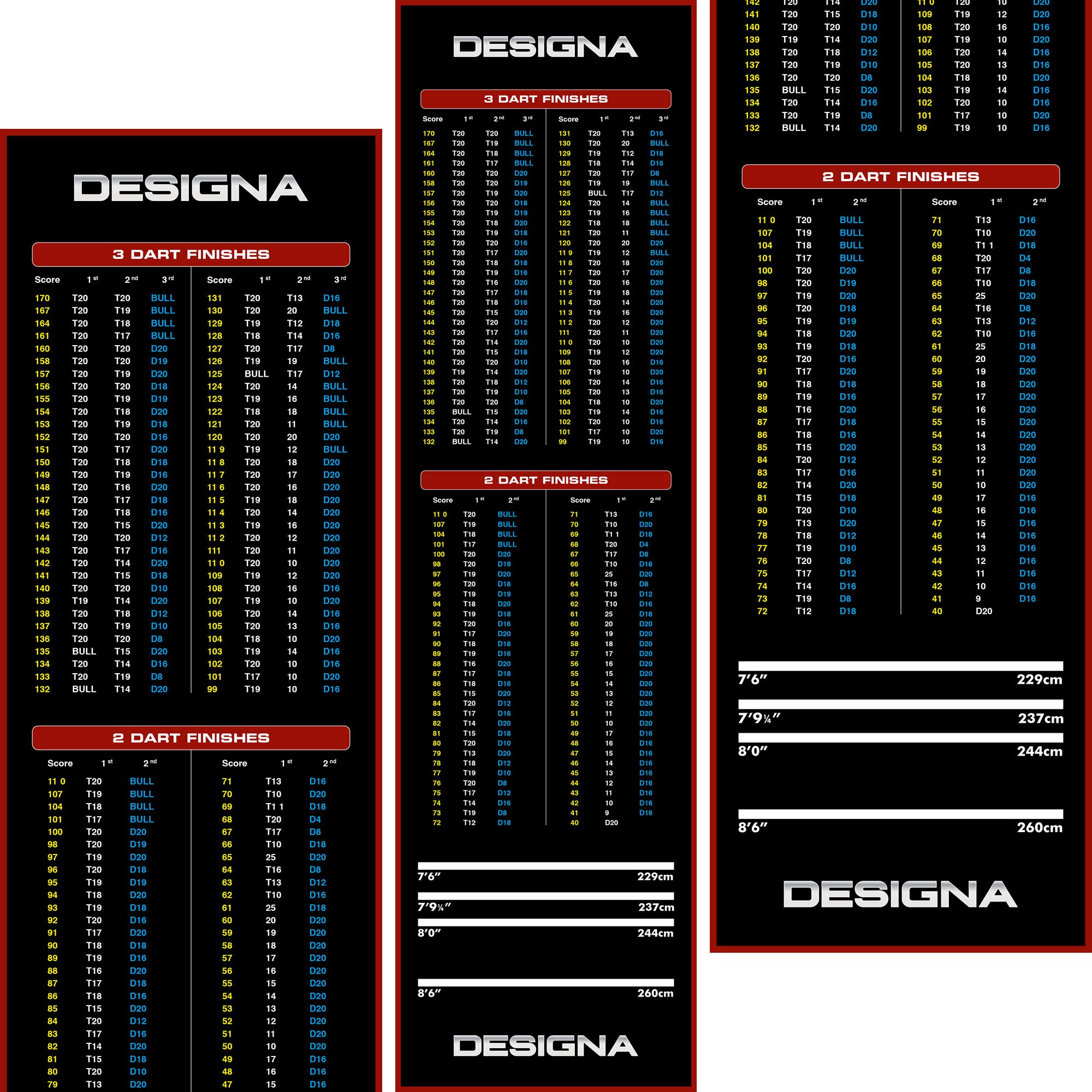 Designa Darts | Non Slip Carpet Darts Mat with Checkout Design | Multiple Colours & Sizes. (Red, 80cm)