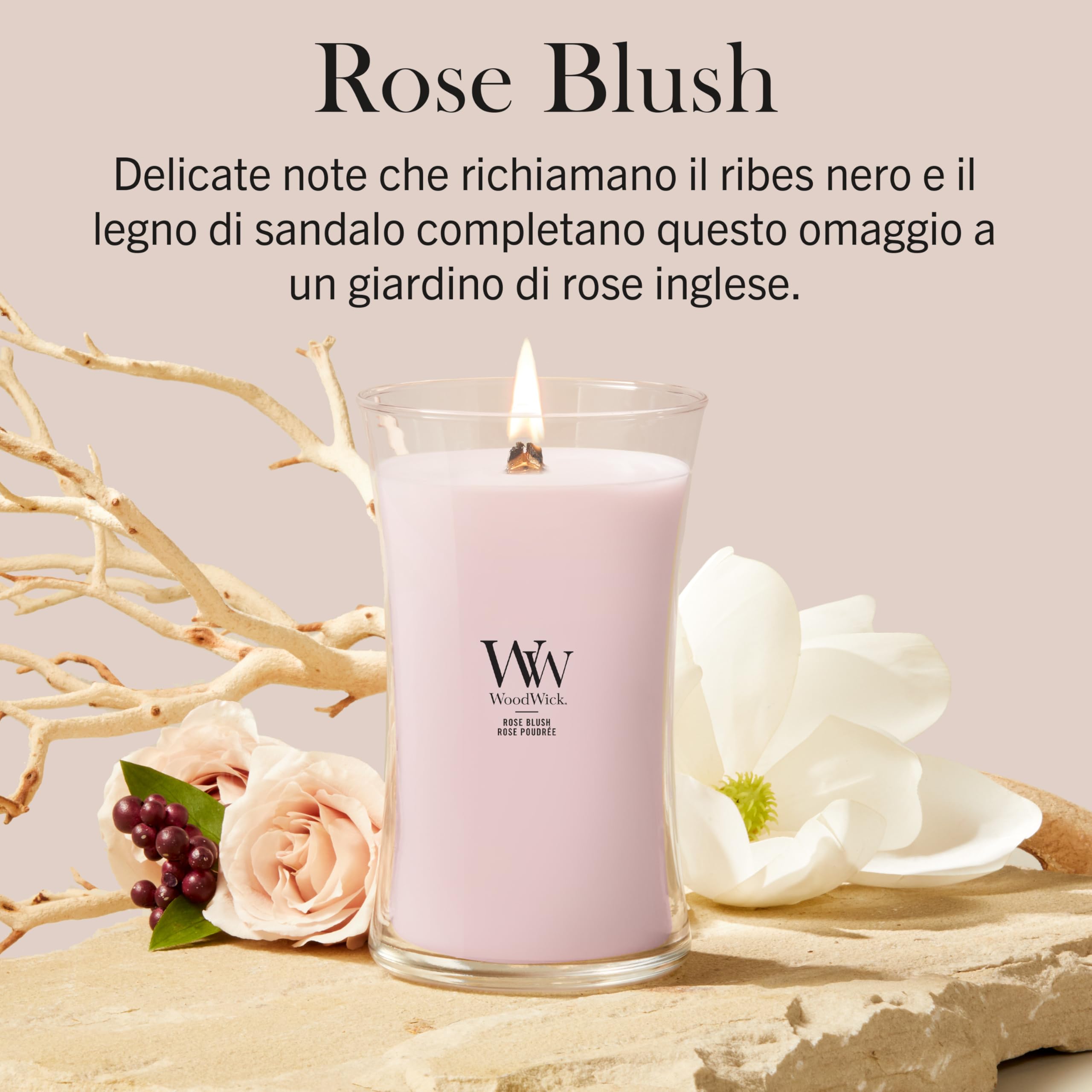 WoodWick Candela profumata | Candela a clessidra grande | Rose Blush | Regali perfetti per donne