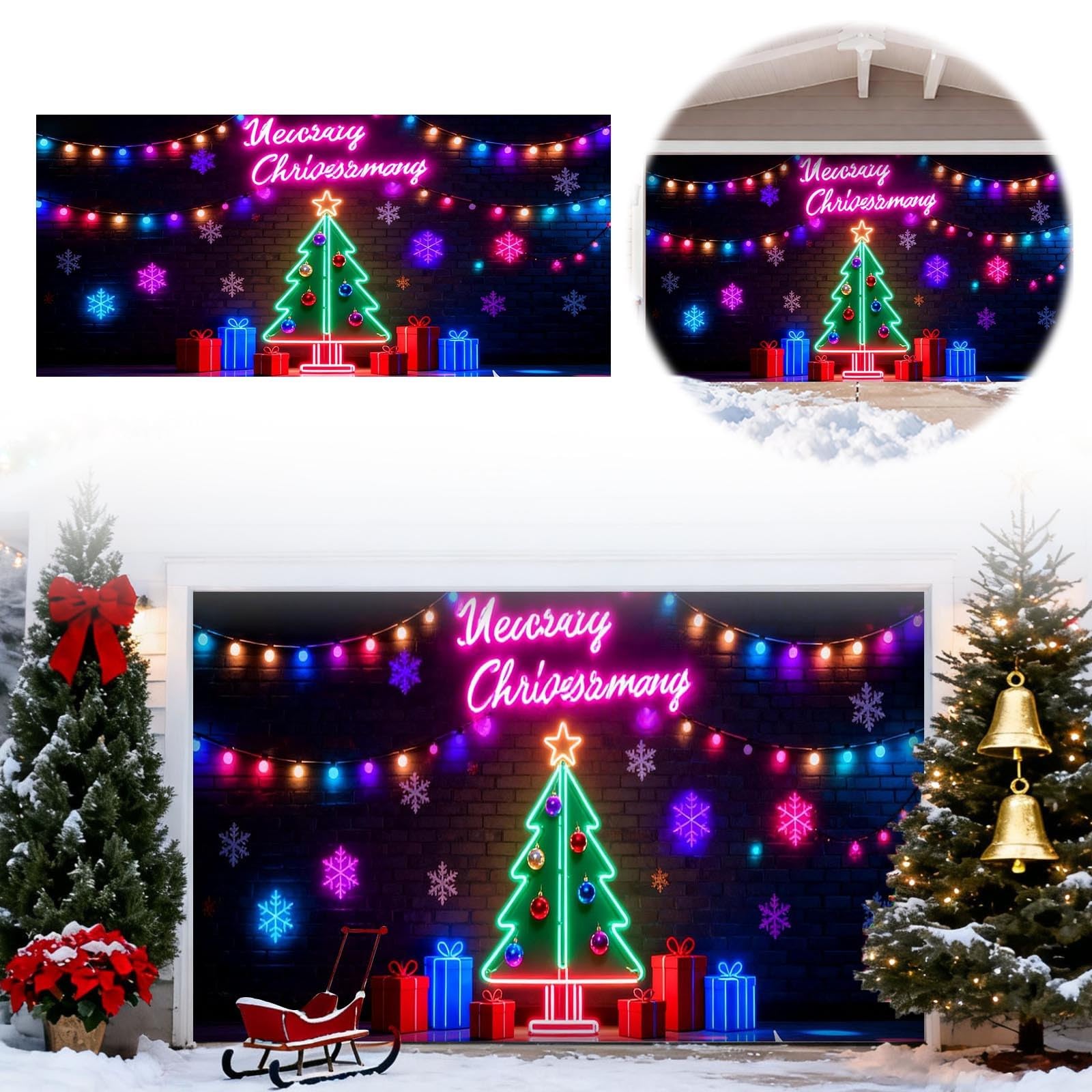 Cartel de felicitaciones con luces clásicas para fiestas al aire libre