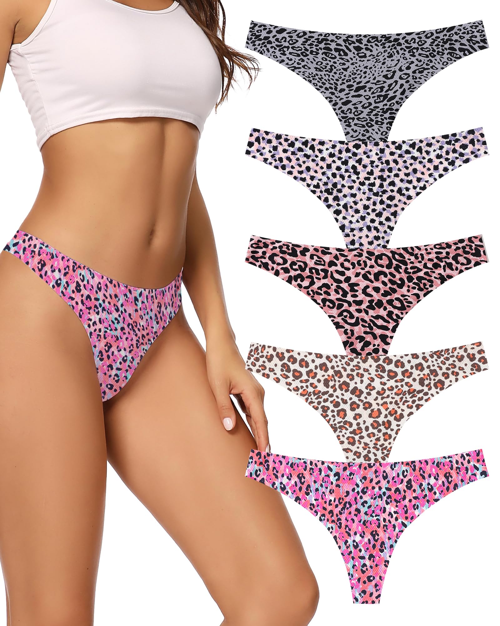 voenxeSeamless Women Underwear Thongs,No Show Ladies Thong,No Line Workout Breathable Comfortable Panties,Soft Undies,5-Pack