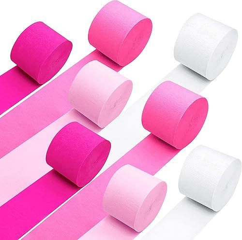 YSSAI Decoraciones de fiesta rosa de papel crepé serpentinas de 8 rollos de borlas de 656 pies, guirnalda de fondos colgantes para cumpleaños,