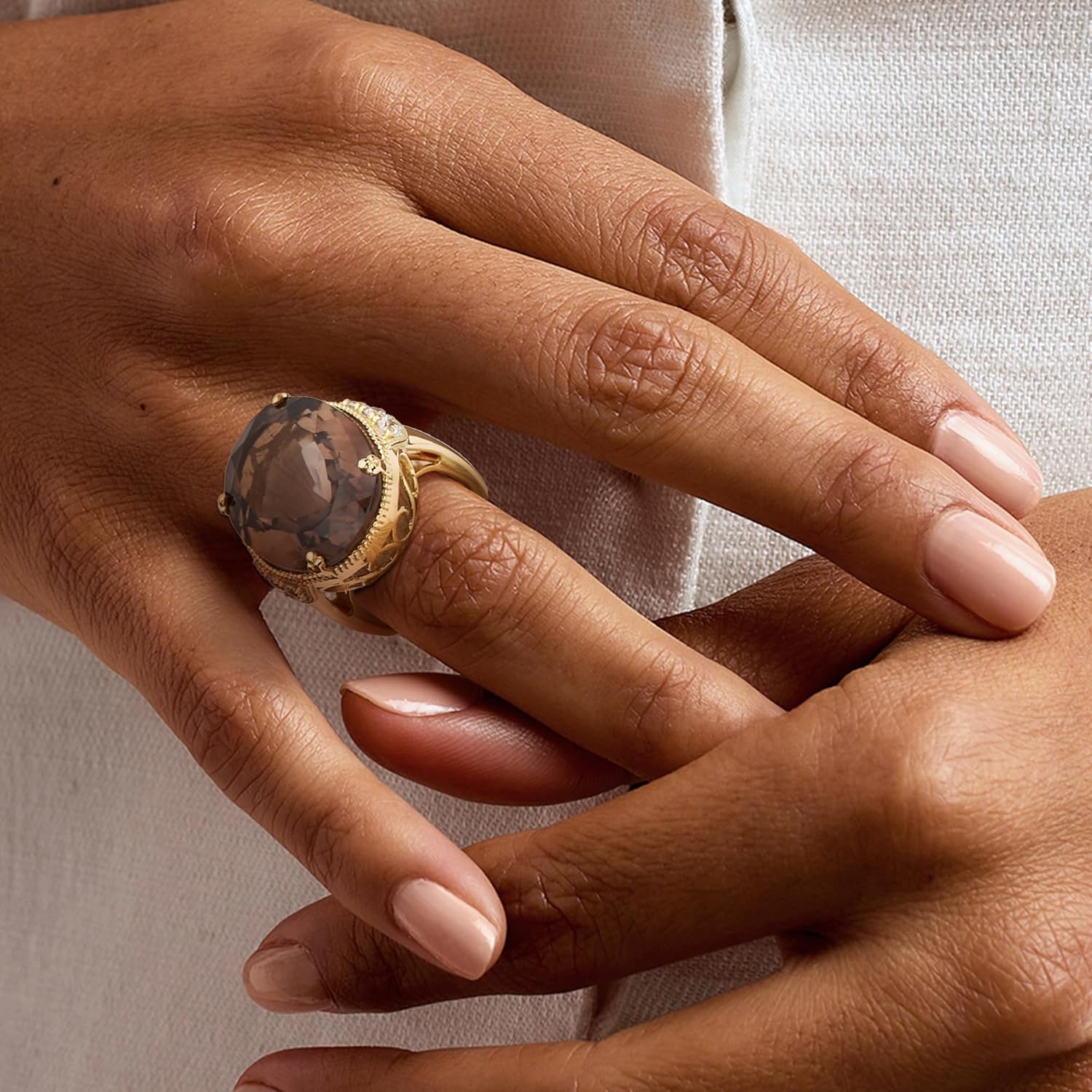 Ross-Simons 20.00 Carat Smoky Quartz and 1.60 ct. t.w. White Zircon Ring in 18kt Gold Over Sterling