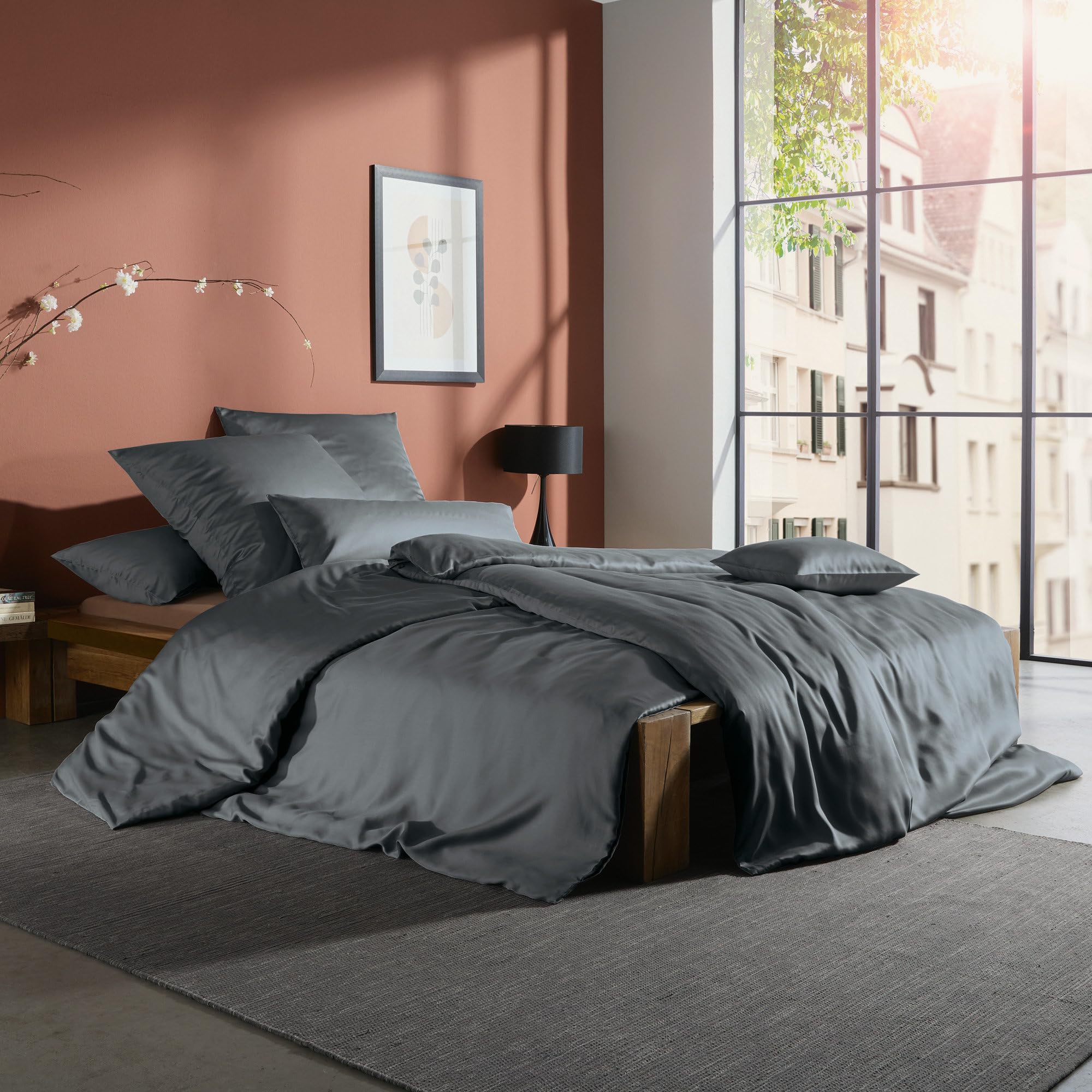 Erwin Müller Bettwäsche Schwandorf Tencel™ Lyocell anthrazit Größe 1x 155x220 cm + 1x 40x80 cm