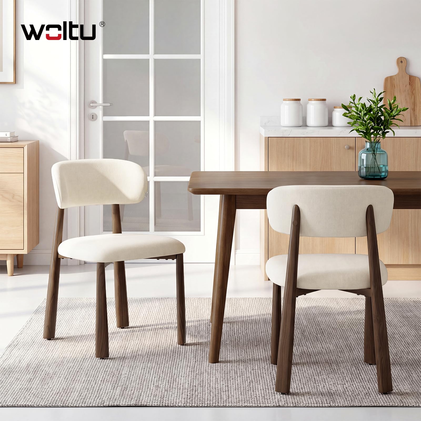 WOLTU Juego de 2 Sillas de Comedor,Chenilla,Crema | Tapizada de Estilo Moderno, Patas Metálicas Imitación Madera para Comedor y Cocina