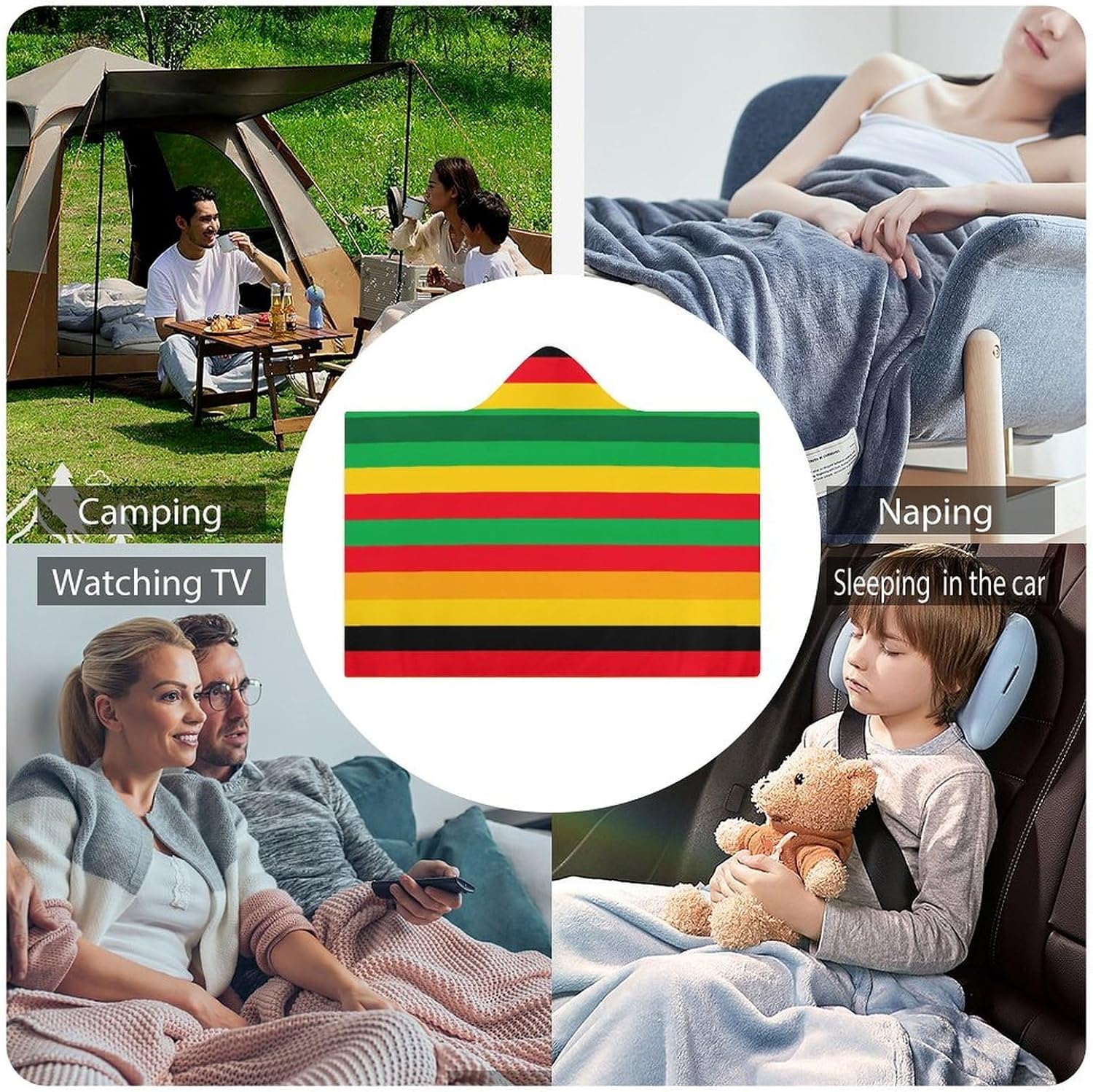Rasta Stripe Print Wearable Blanket Oversized Throw Cape | Cozy Hooded Blanket Gifts for Women Men