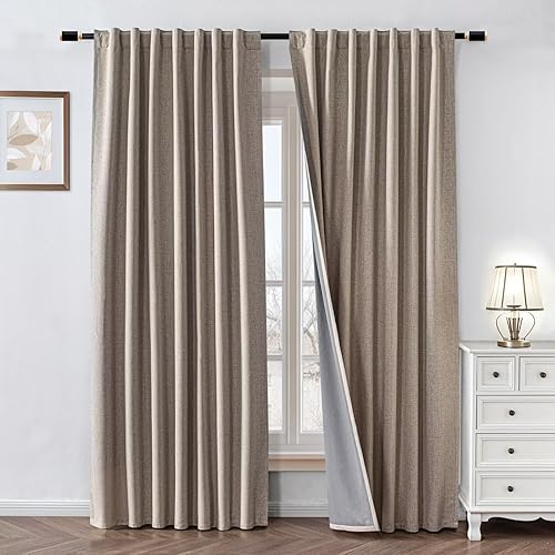 Cortinas 100% opacas de 84 pulgadas de largo, 2 paneles de lino sintético, cortinas largas para dormitorio, sala de estar, cortina de oscurecimiento