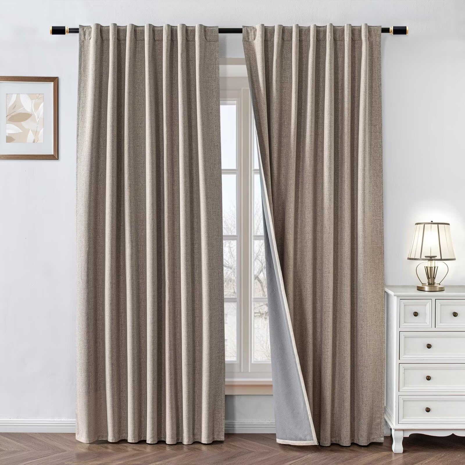 Cortinas 100 % opacas para dormitorio, juego de 2 paneles de 72 pulgadas de largo, aislamiento térmico, bolsillo para cortinero y pestaña trasera, reducción de ruido, decoración de lujo (52