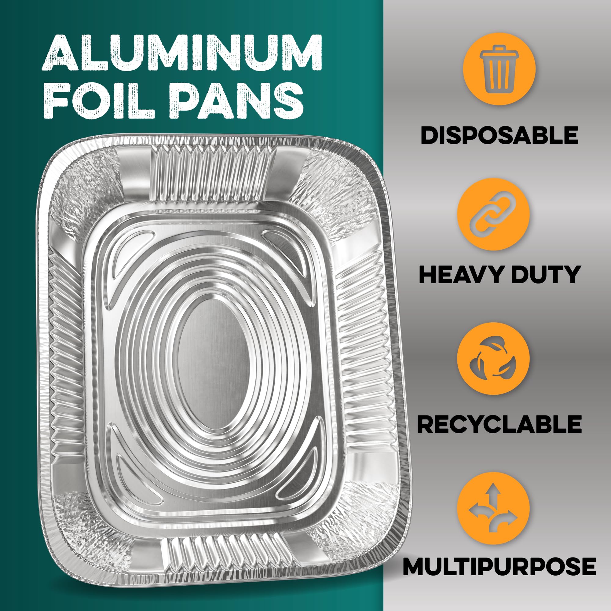 Aluminium-Pfannen 22,9 x 33 cm [45 Stück] Aluminiumfolien-Pfannen – Einweg-Pfannen zum Backen, Grillen, Braten, Kuchen-Serviergerichte, Catering-Zubehör, Dampftisch-Chafing Pans, halbe Größe