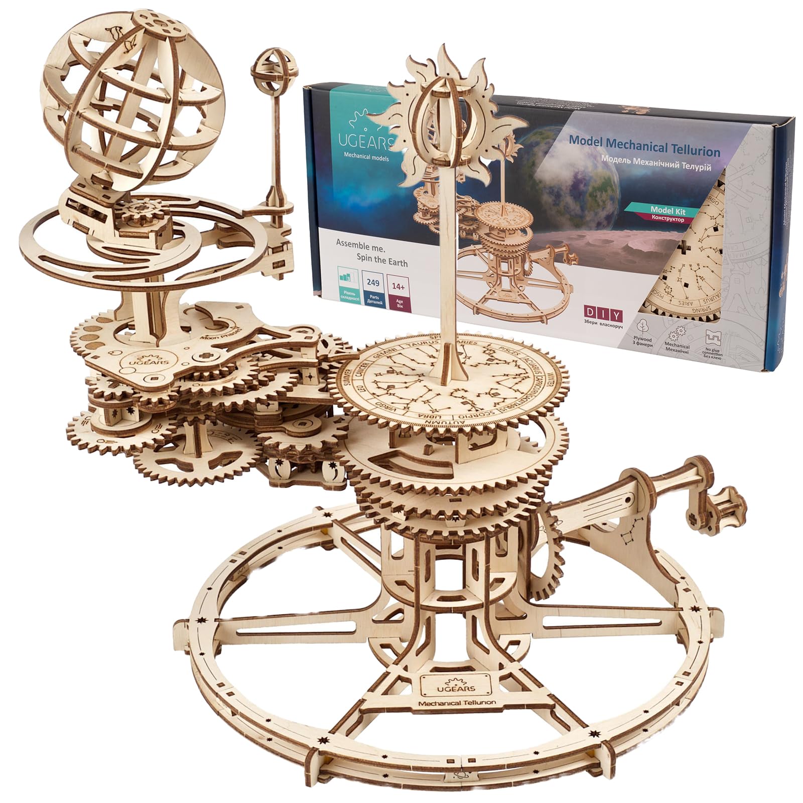 UGEARS Mechanical Tellurion 3D Puzzle - Regalo del día del Padre Earth and Moon Jigsaw 3D Puzzles de Madera para Adultos - Kits de Modelo para Que Adultos construyan - Kit de Modelo de Sistema Solar