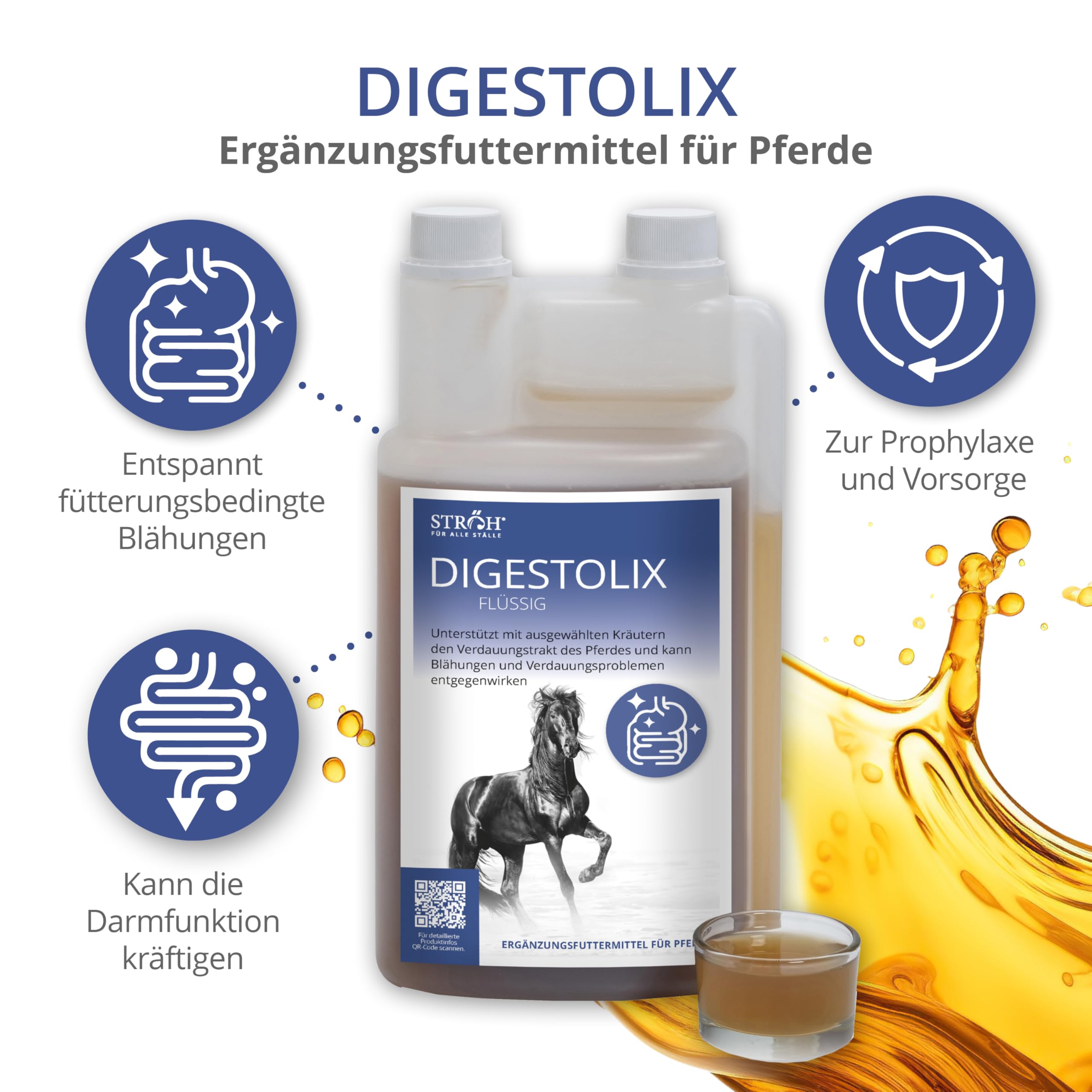 STRÖH DIGESTOLIX (1l) • Kräuter Elixier zur Unterstützung der Verdauung für Pferde • Darmkräuter & Verdauungskräuter Pferd • Natürlicher Magenschutz Pferd • Darmkur für Pferde