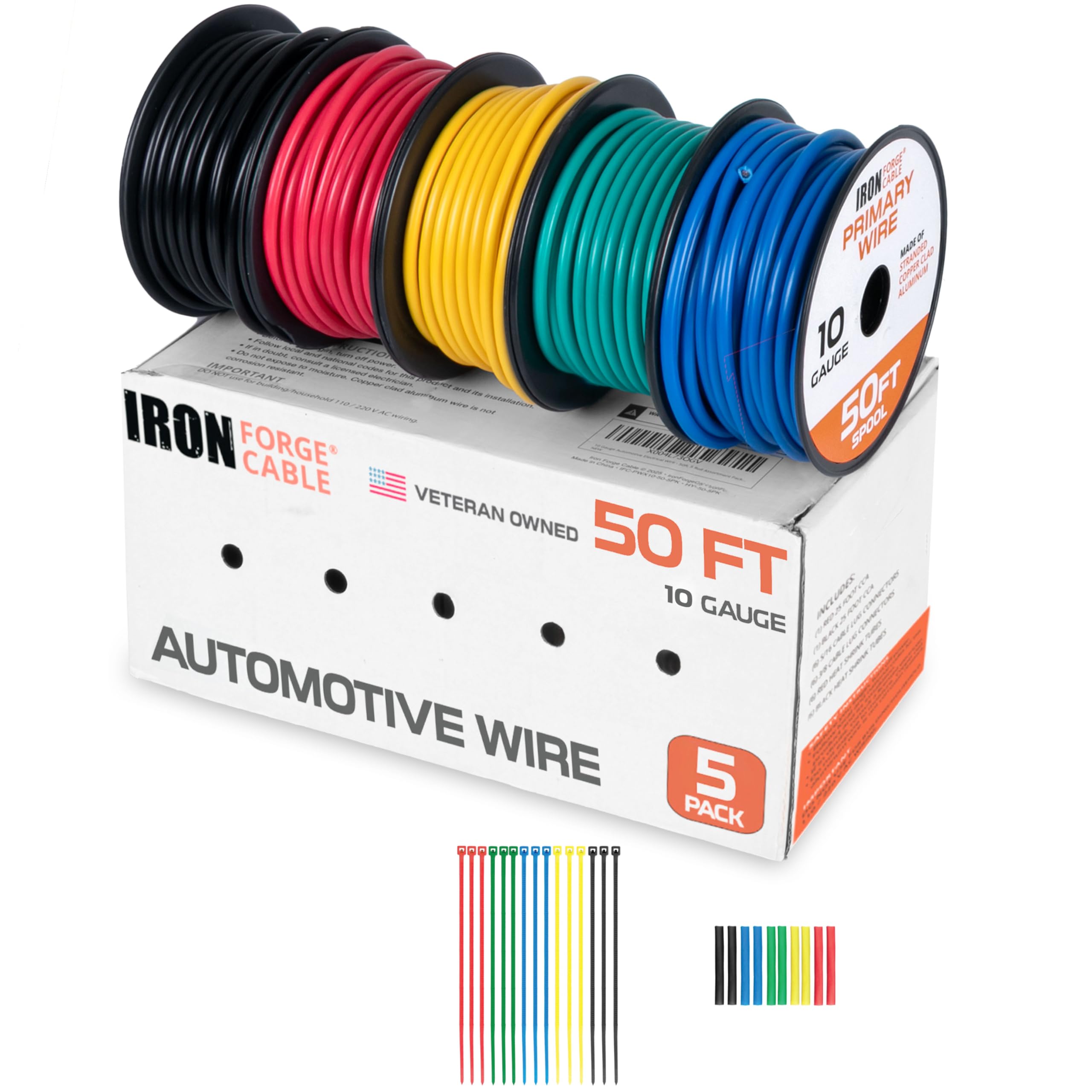 Iron Forge Cable 10 Gauge Automotive Wire - 5 Roll, 50 Ft per Roll