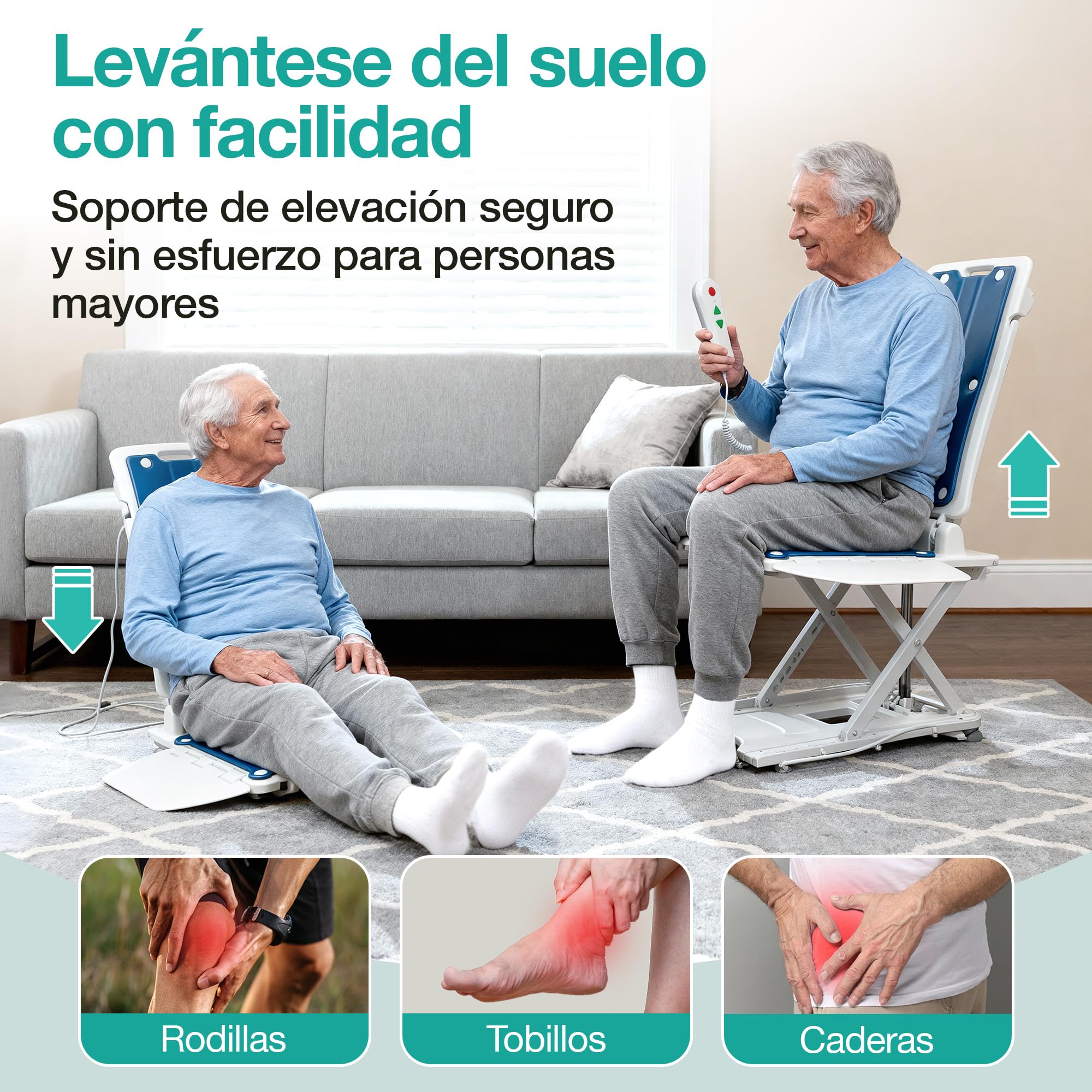 Sillas para Levantarse, Grúa para Enfermos con Control Remoto | Grua para Personas Mayores Electrica con Mando a Distancia, Altura Ajustable, IP68 Impermeable, Asiento Ergonómico Plegable