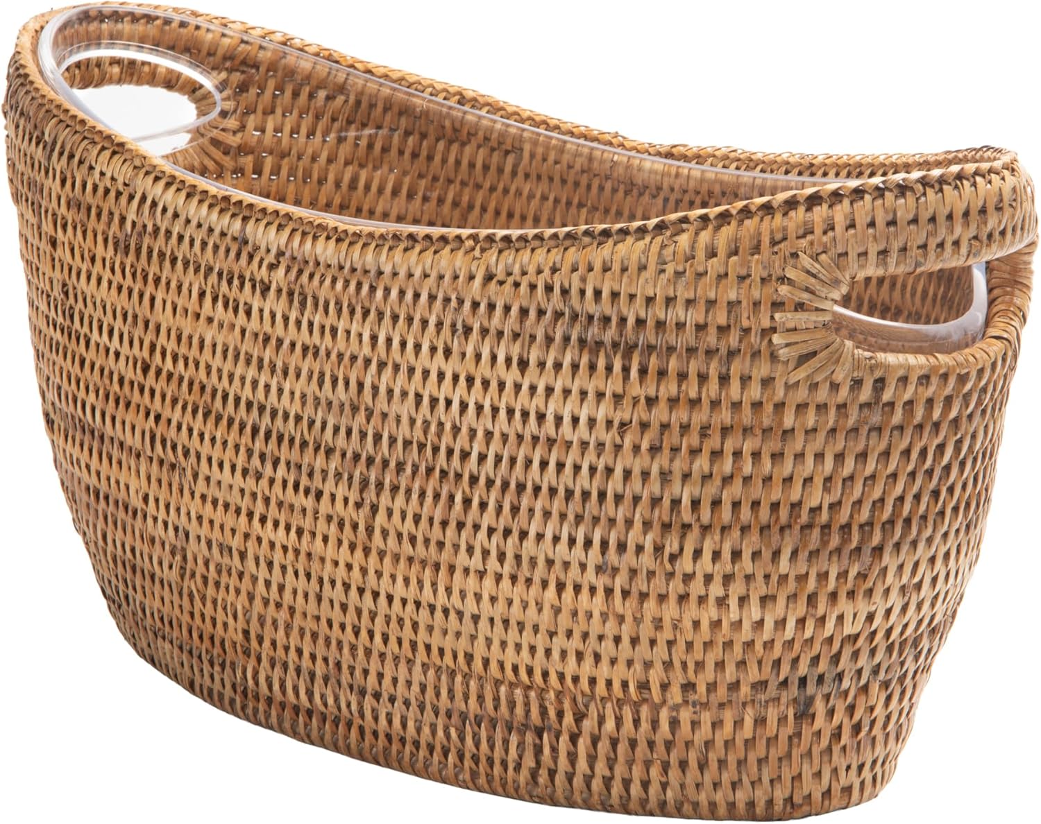 Kouboo La Jolla Oblong Acrylic Party Ice Bucket in Rattan Basket, Cooler for Wine, Beer, Softdrinks and Juice. Beverage Tub with 2.75 Gallon Capacity