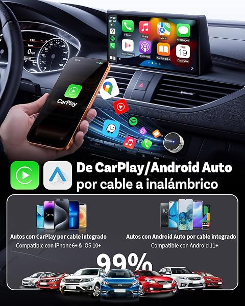 OTTOCAST Mini Tube 2026 Adaptador CarPlay Android Auto Inalámbrico para iOS 10+/Android 11+, Compatible con 99% Vehículos Desde 2016, Conexión Rápida 5-8s, USB-A/C, OTA (Excepto BMW/Tesla) - 2
