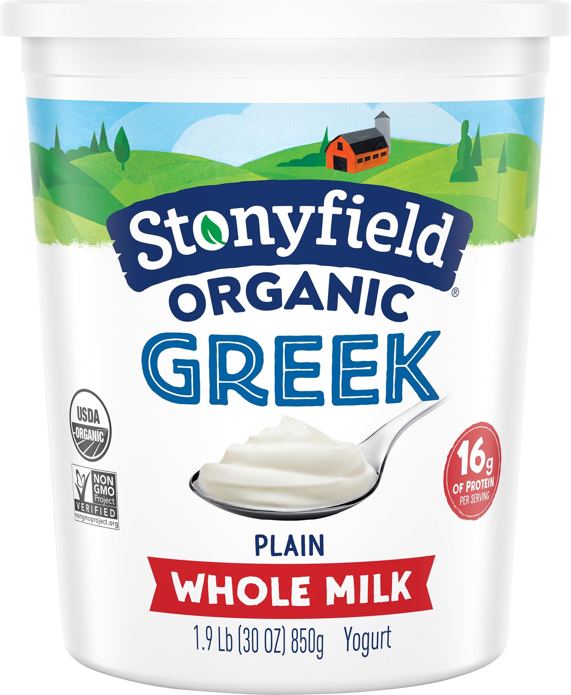 Stonyfield Organic Greek Whole Milk Yogurt, Plain, High in Protein (16g), Multiserving Snack & Cooking Substitute, 30 Oz