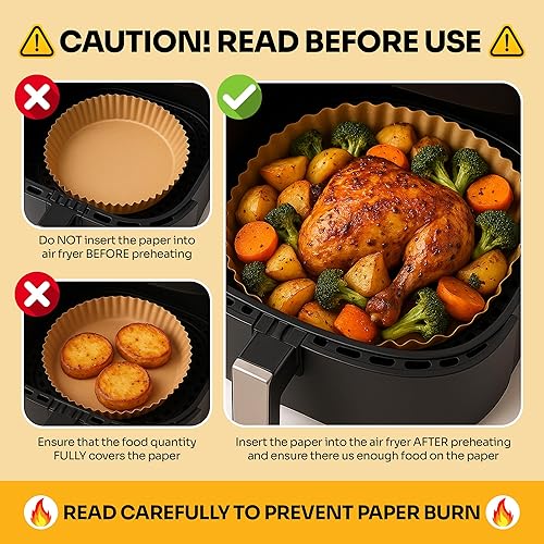 Miniatura 4 de Mindful Design Forros de Papel para Freidora de Aire, 125 Piezas, Papel Pergamino, Forro Desechable para Freidora de Aire para Microondas, Redondo