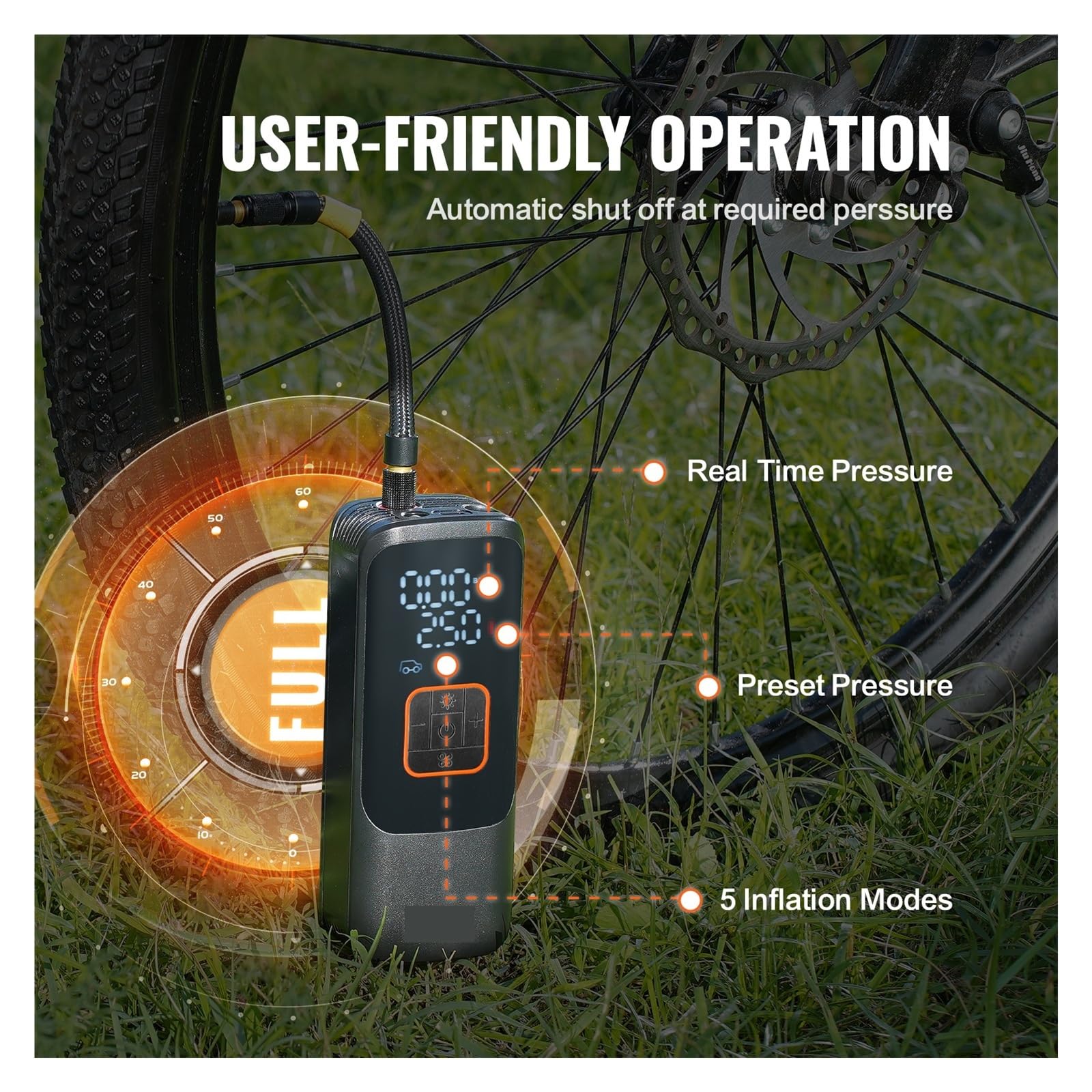 Pompka do opon Przenośna sprężarka powietrza 150 PSI 4000 mAh Akumulatorowa pompka do opon Elektryczna pompka powietrza,Silna moc