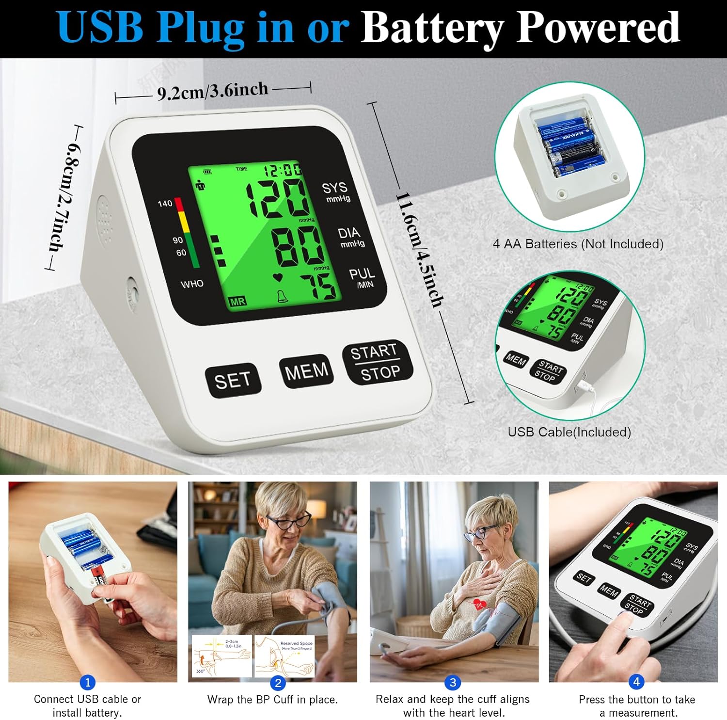 Panamalar Blood Pressure Monitor, Automatic Upper Arm Blood Pressure Machine with 3 Colors LCD Backlight Display/2 Users Memories/BP Cuff 22-40cm, Digital Arm BP Cuff Monitor for Home Use