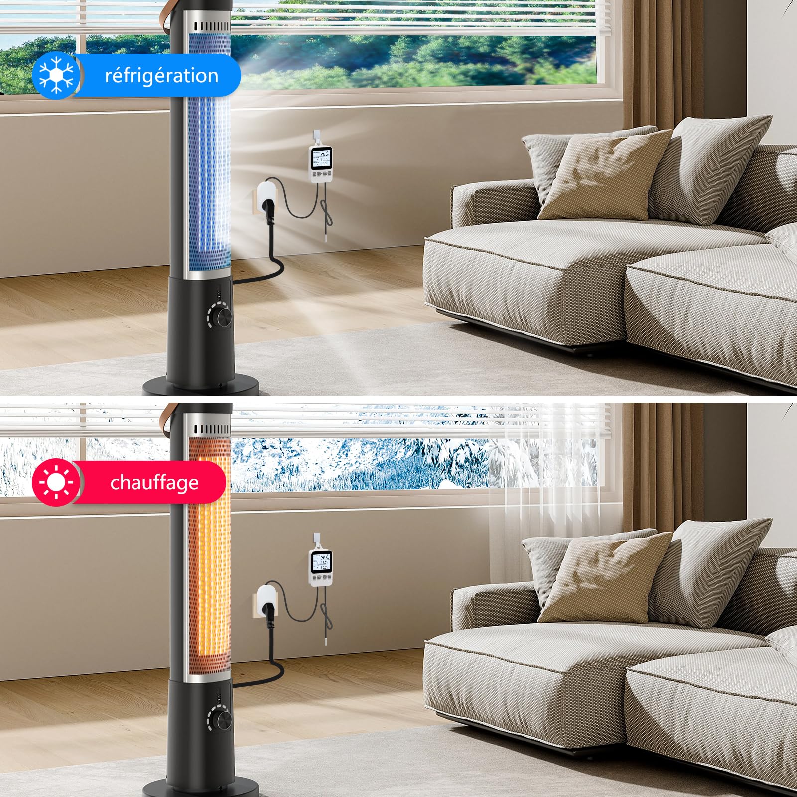Thermostat Digital à Brancher sur Une Prise de Courant, régulateur de température, Interrupteur de Chauffage et de Refroidissement avec capteur, pour Tapis d'incubation, serres pour Reptiles