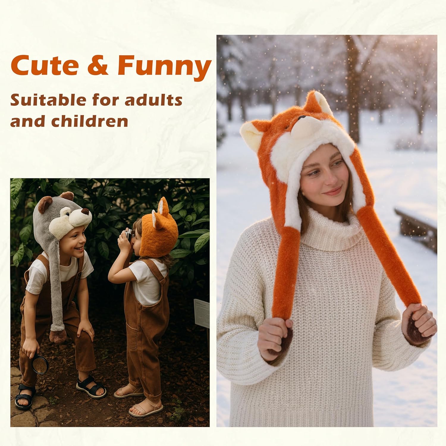 Surblue Animal Hat with Ears Moving Jumping Winter Plush Cap Halloween Christmas Party for Adult Teenager, One Size