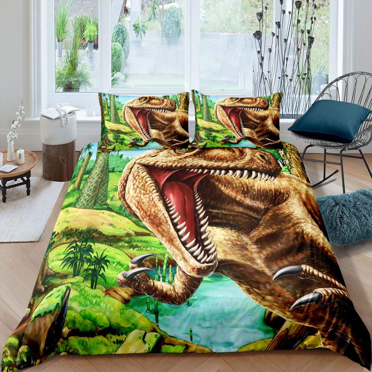 Set Dino Bed Sheets Twin Set 3D Jurassic Print Microfiber (2pc