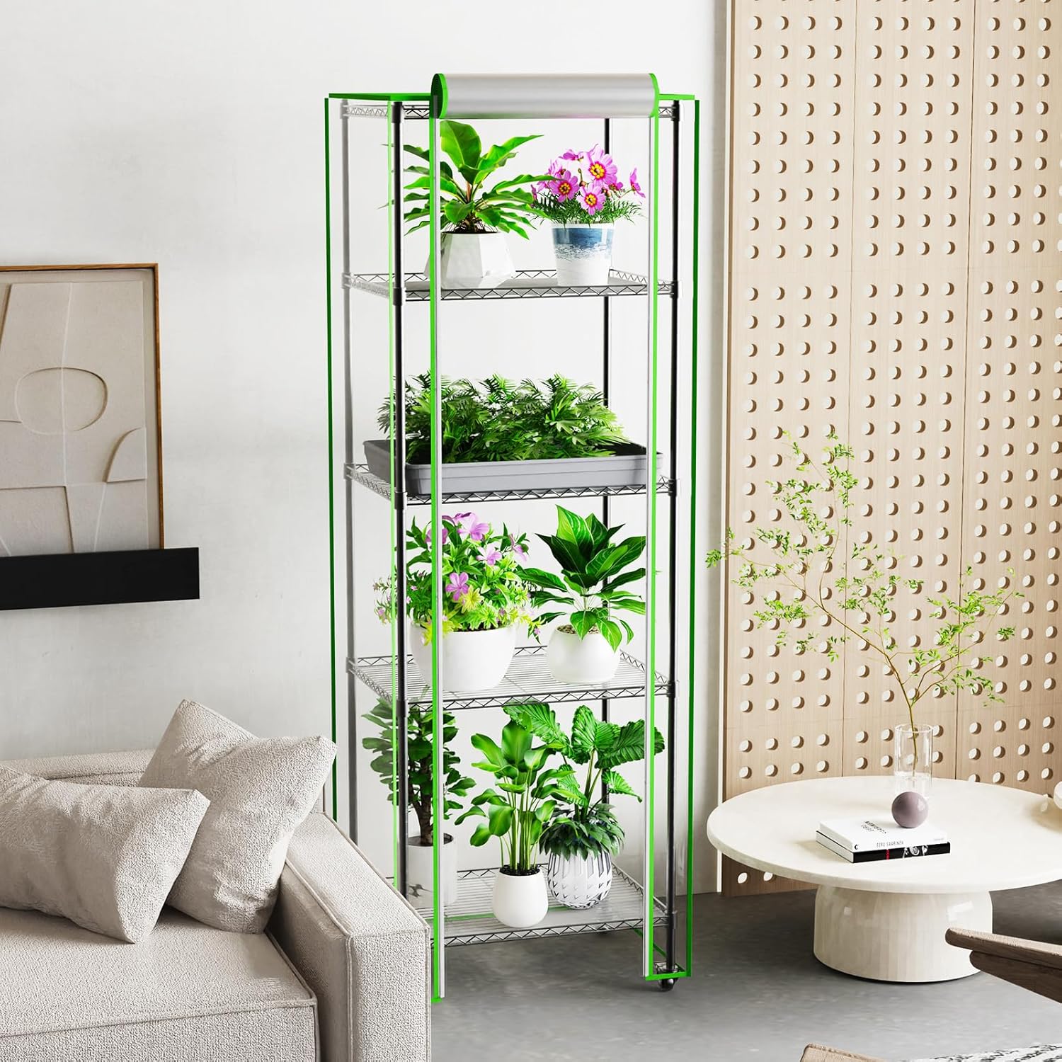 Indoor Greenhouse with Grow Light, 5 Tier Mini Greenhouse, Full Spectrum Grow Light with Timer, Plant Shelf with PVC Cover for Seed Starting, Herbs, Vegetables, Balcony, 23.6×17.7×70.8 Inch