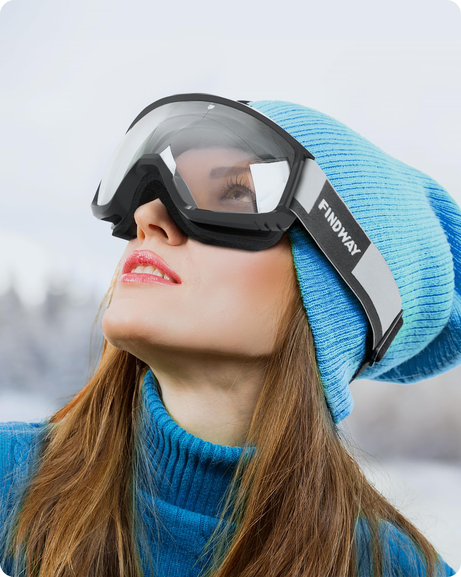 Findway Maschere da Sci, Occhiali Sci Donna Uomo, Maschera da Snowboard e Sci per Occhiali da Vista OTG,Anti-UV Protezione UV Anti-Nebbia Specchiato Sfericamente