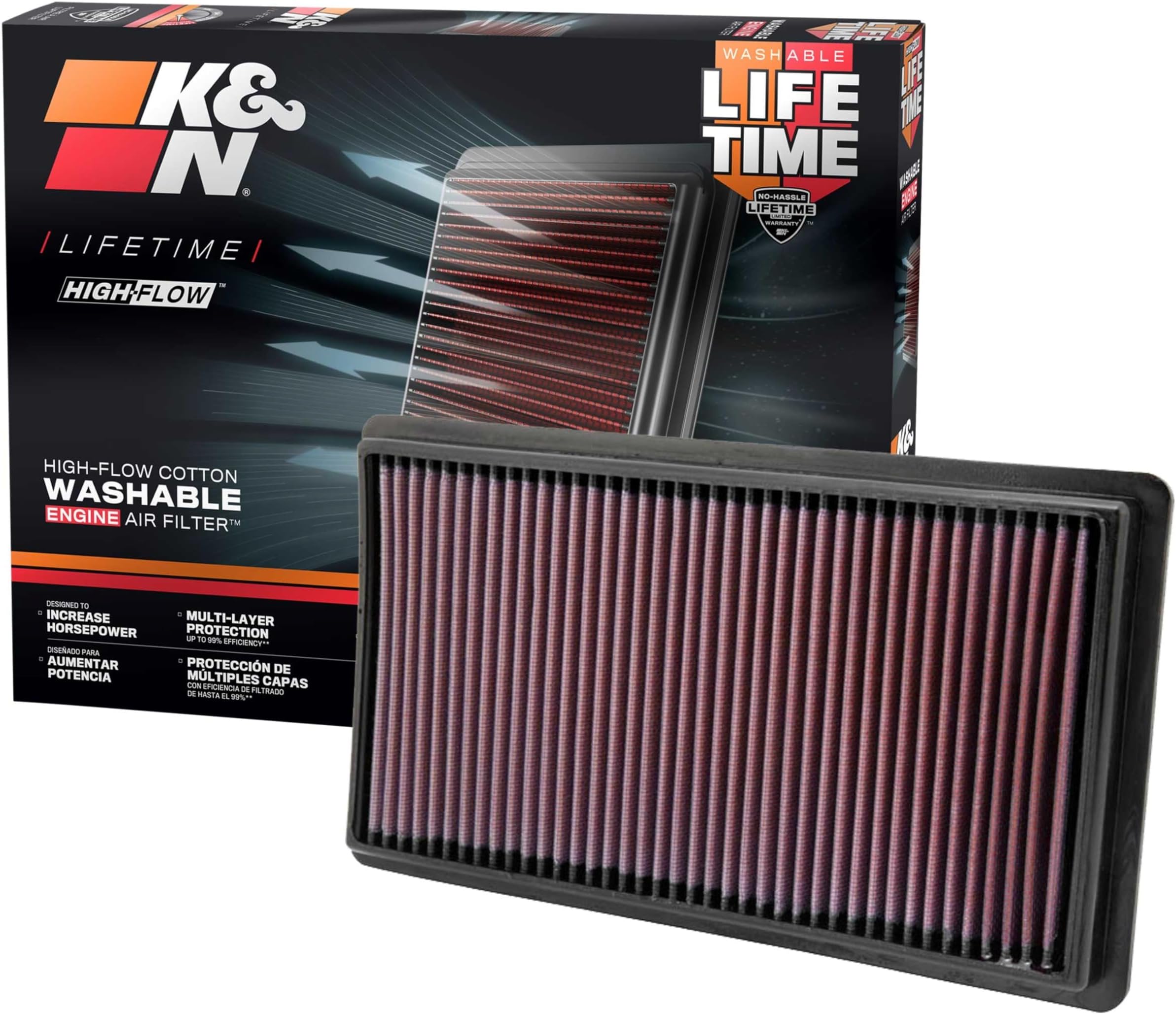 High-Flow Original Lifetime Engine Air Filter: Increase Power: Premium, Washable: Compatible with Ford/Lincoln/Mazda: (See Product Description for Select Models) 33-2395