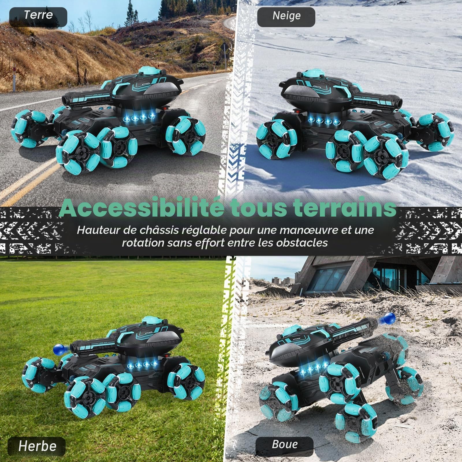 Char RC Télécommandé Gesture Sensing Voiture Telecommandé Tout Terrain 2.4Ghz Réservoir Télécommandé Jouet 360° Rotation Battle Tank RC Tir Balles d'eau avec pour Enfants Adultes Cadeau