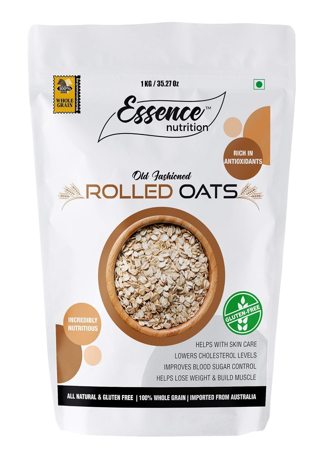 Essence Nutrition Certified Gluten Free Rolled Oats (1 KG) - Imported from Australia