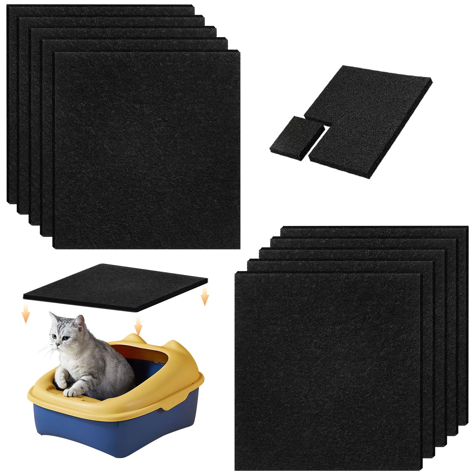 Dadabig 20 filtri di ricambio per lettiera per gatti, filtri al carbone per lettiera con cappuccio per gatti lettiera per WC lettiera filtri di ricambio per filtri odori 10,5 x 11,5 x 0,5 cm