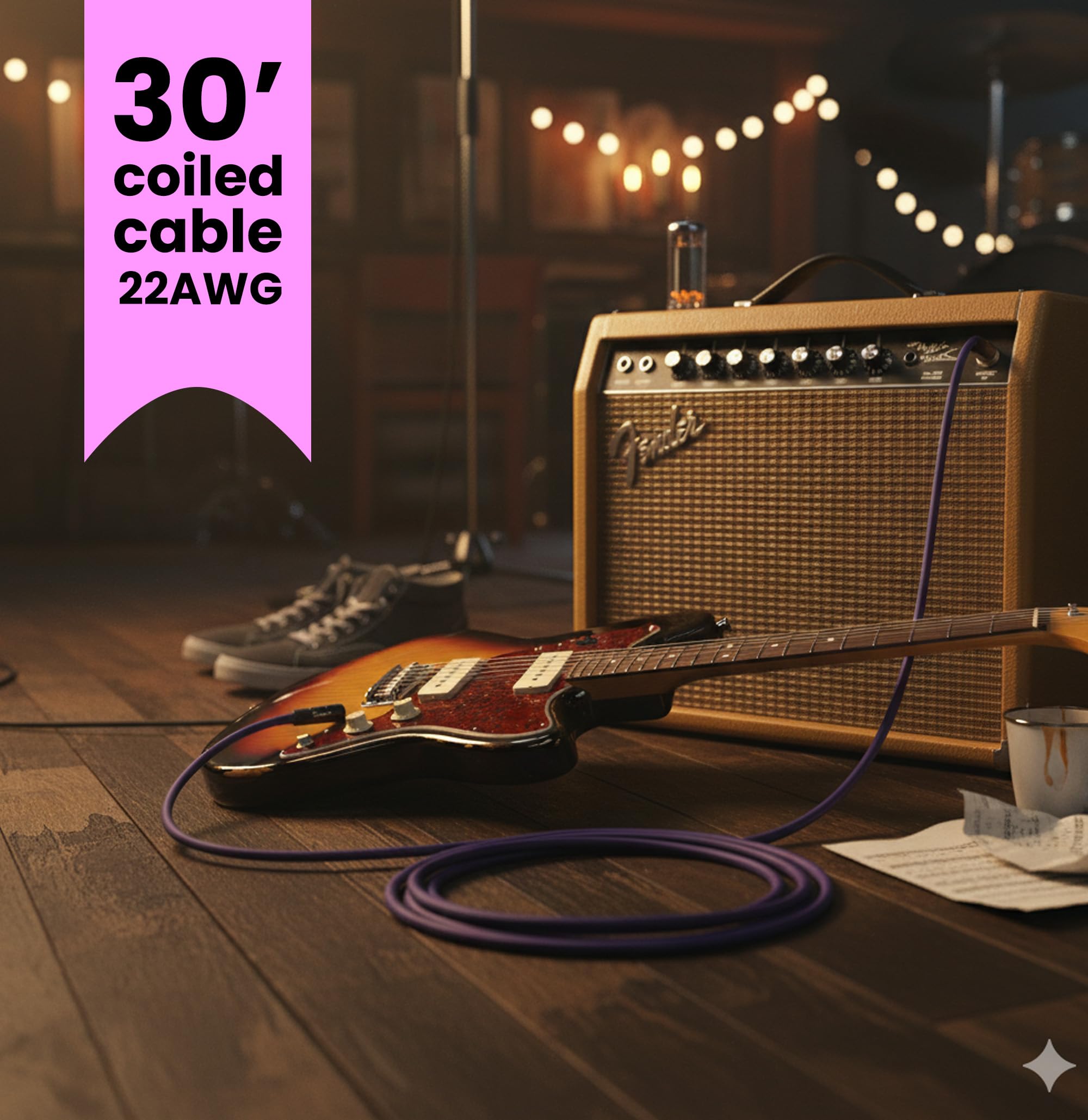 Fender J Mascis Coil Cable 30 Feet Purple Instrument Cable, 9,1 m