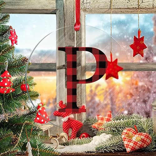 Miniatura 5 de Adornos de Navidad personalizados con monograma personalizado letra P inicial para árbol de Navidad, decoraciones de árbol de Navidad, a cuadros