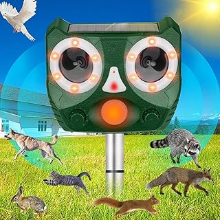 Ultrasonic Animal Pest Repeller, Outdoor Solar Powered Animal Repeller, Animal Repellent with Motion Sensor for Repelling Dogs,Cat, Bird, Squirrels, Raccoon, Rabbit, Farm Yard Garden