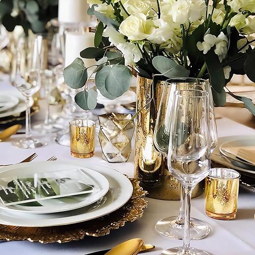 Miniatura 5 de Cowjut 36 portavelas votivas de oro rosa para centro de mesa  Portavelas de cristal de mercurio para decoración de aniversario de boda de oro rosa,