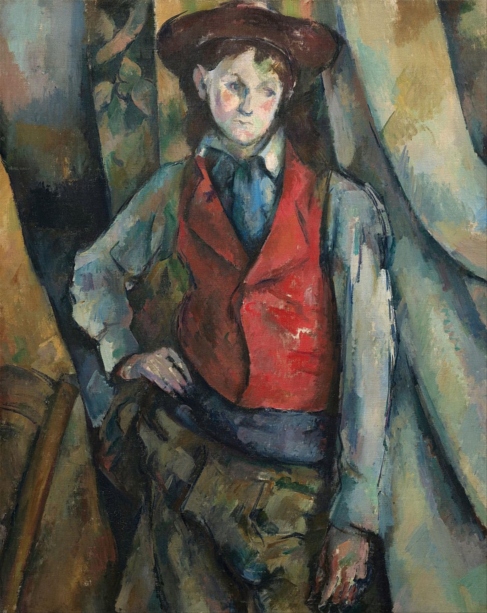 SERENDIPITP Retro Picture Poster Wall Art Pictures Painting Boy in a Red Waistcoat by Paul Cézanne Wall Art Canvas Print for Wall Decor 60x90cm
