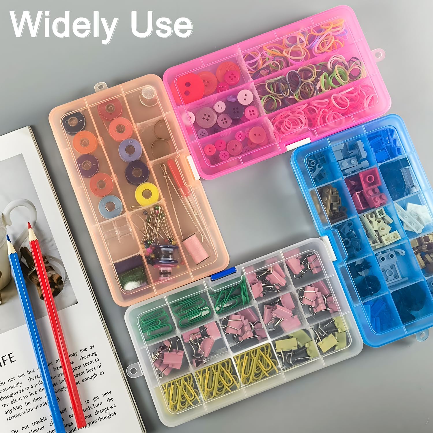 Qualsen 15 Girds Bead Organizer with Adjustable Dividers(12 Pack)，Earring Organizer Box and Small Plastic Organizer Box for Jewelry, Beads, Earrings, Crafts, Screws and Fishing Tackles Small Items
