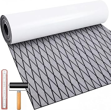 Duraaamo Boat Flooring EVA Foam 157"/ 118" x 47" Boat Decking Non Slip Marine Self Adhesive Carpet with Roller Ruler for Kayak Yacht Motorboat