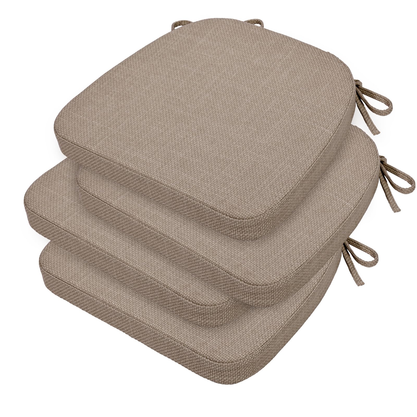 HAVARGO Chair Pads Kitchen Chair Cushions 17"X16" High Resilient Foam Seat Cushion for Kitchen Chairs, Dining Room Chair Cushions with Tie and Non-Slip Backing Set of 4, Brown