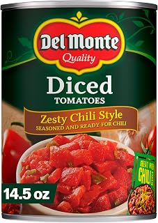 Del Monte Zesty Chili Style Diced Tomatoes, 14.5 oz Can - Vine-Ripened, No Artificial Flavors, Perfect for Chili & Queso