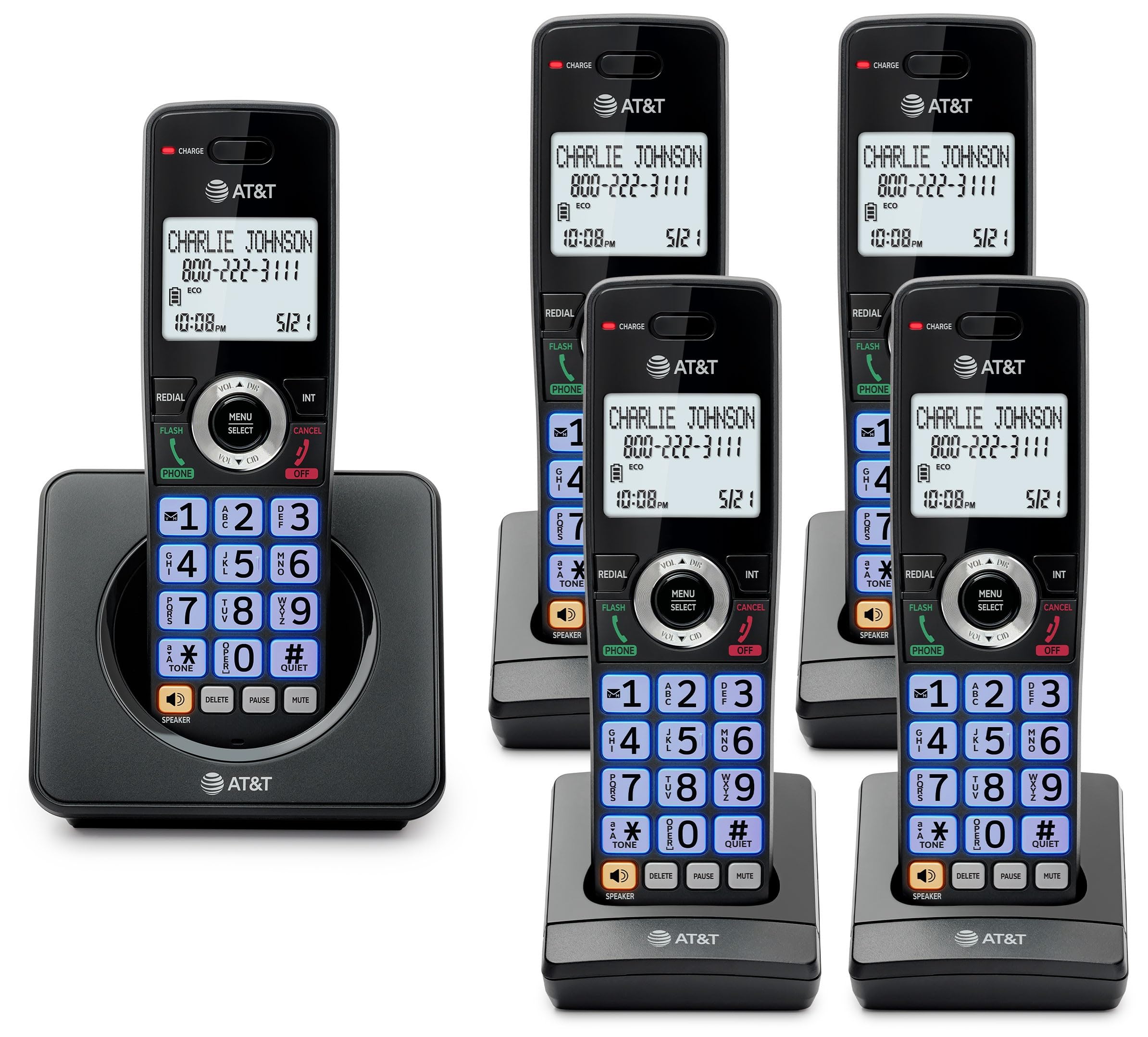 AT&T 5-Handsets Landline Home Phone with Call Blocker, Caller ID/Call Waiting, Full-Duplex Handset Speakerphone, Backlit Keypad & Display, Rechargeable Battery, ECO Mode, DECT 6.0: GL2101-51-image-36