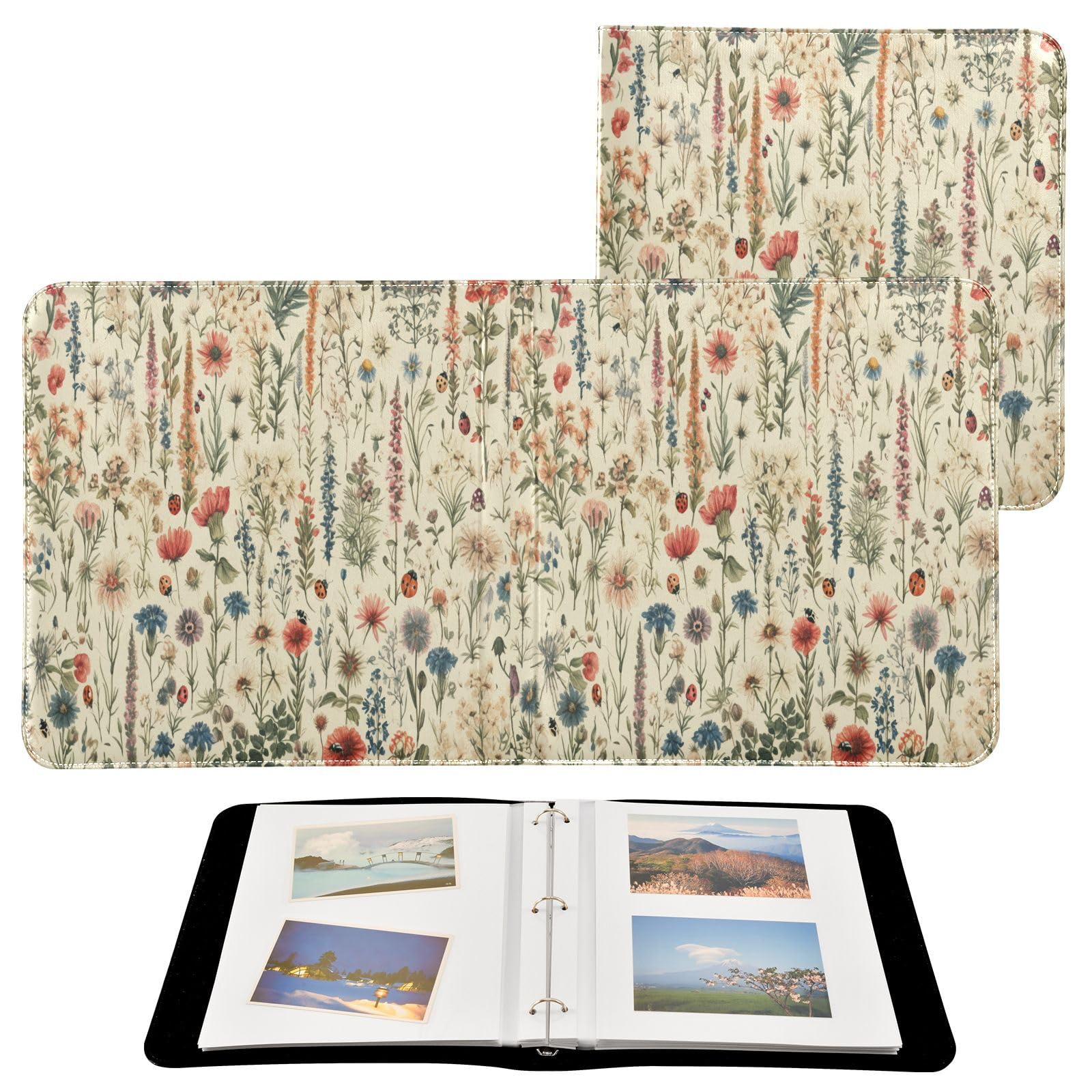 Kigai Wildflowers Photo Album Self Adhesive Scrapbook Album Leather Cover DIY Picture Scrap Book with 20 Adhesive Sheets, 11.8x24x0.8 inch