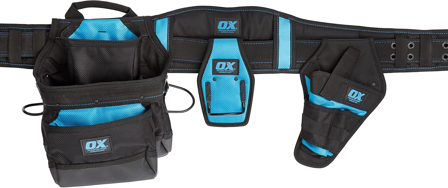 OX Tools Pro Dynamic Nylon Tool Belt with Attachments, Blue Amazon.co