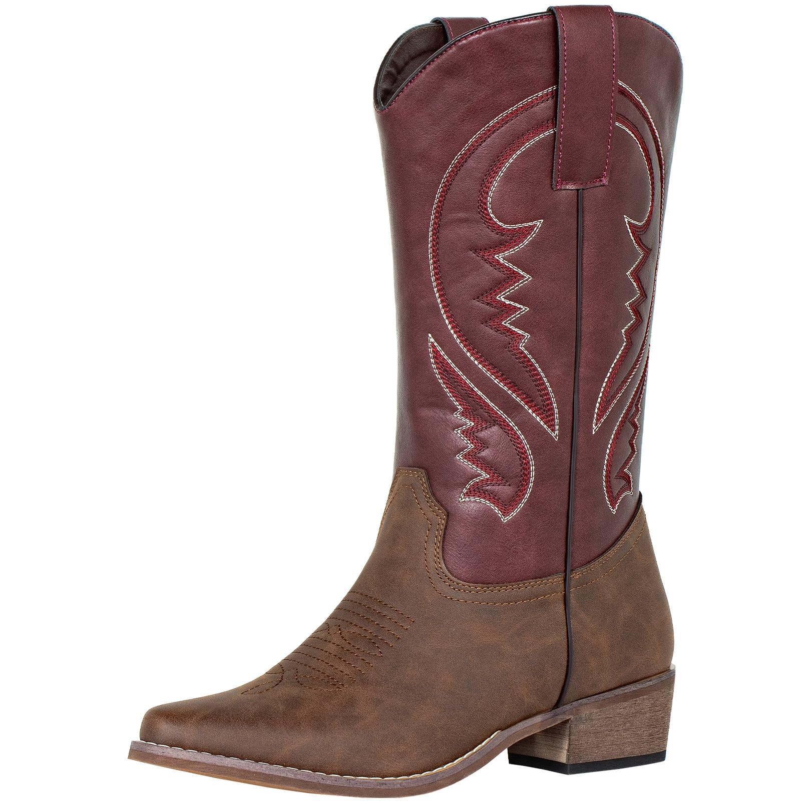 SheSole Cowboy Boots for Women Wide Calf Cowgirl Western Boots Embroidered Country Boots Pointed Toe Brown