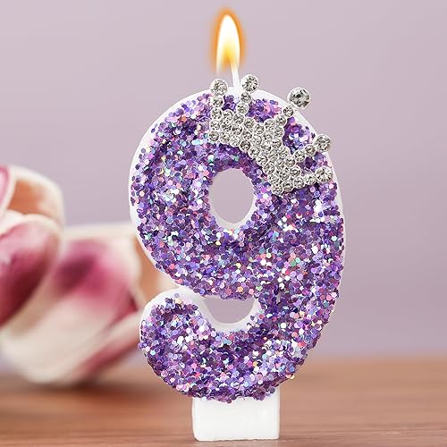 Miniatura 2 de Velas de cumpleaños número 1, velas de cumpleaños con corona morada para pastel, decoración de pastel número 1 con lentejuelas para suministros de