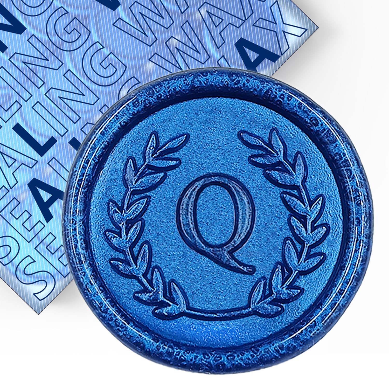 50Pcs Blue Letter Q Adhesive Wax Seal Stickers, Hand-Made, No Need Seal Stamp, Tear and Use Wax Stickers for Wedding Invitations, Envelopes, Christmas Gift