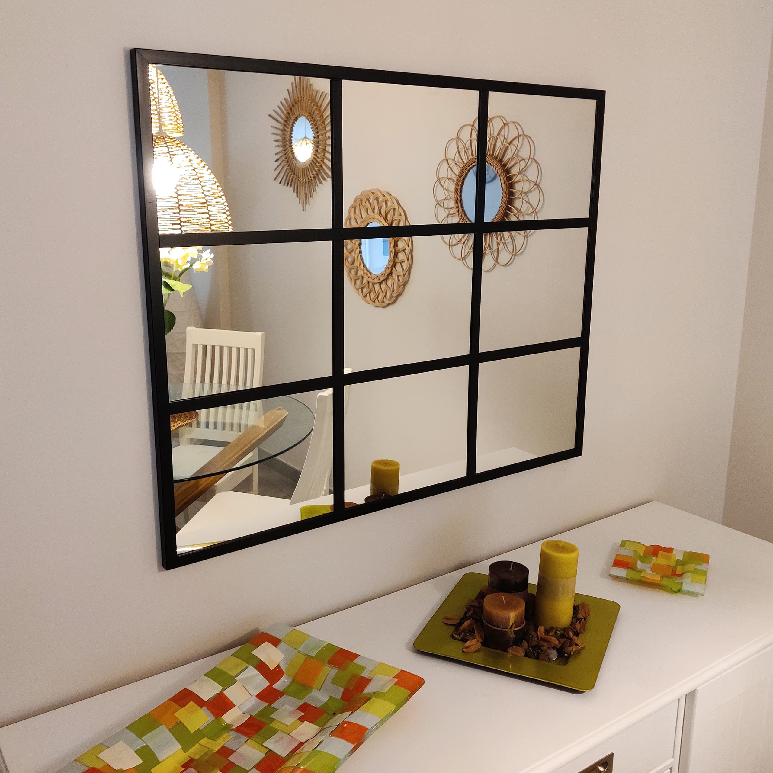 THEROSE Specchio per finestra, specchio industriale, alluminio nero 100 x 80 cm (nero)