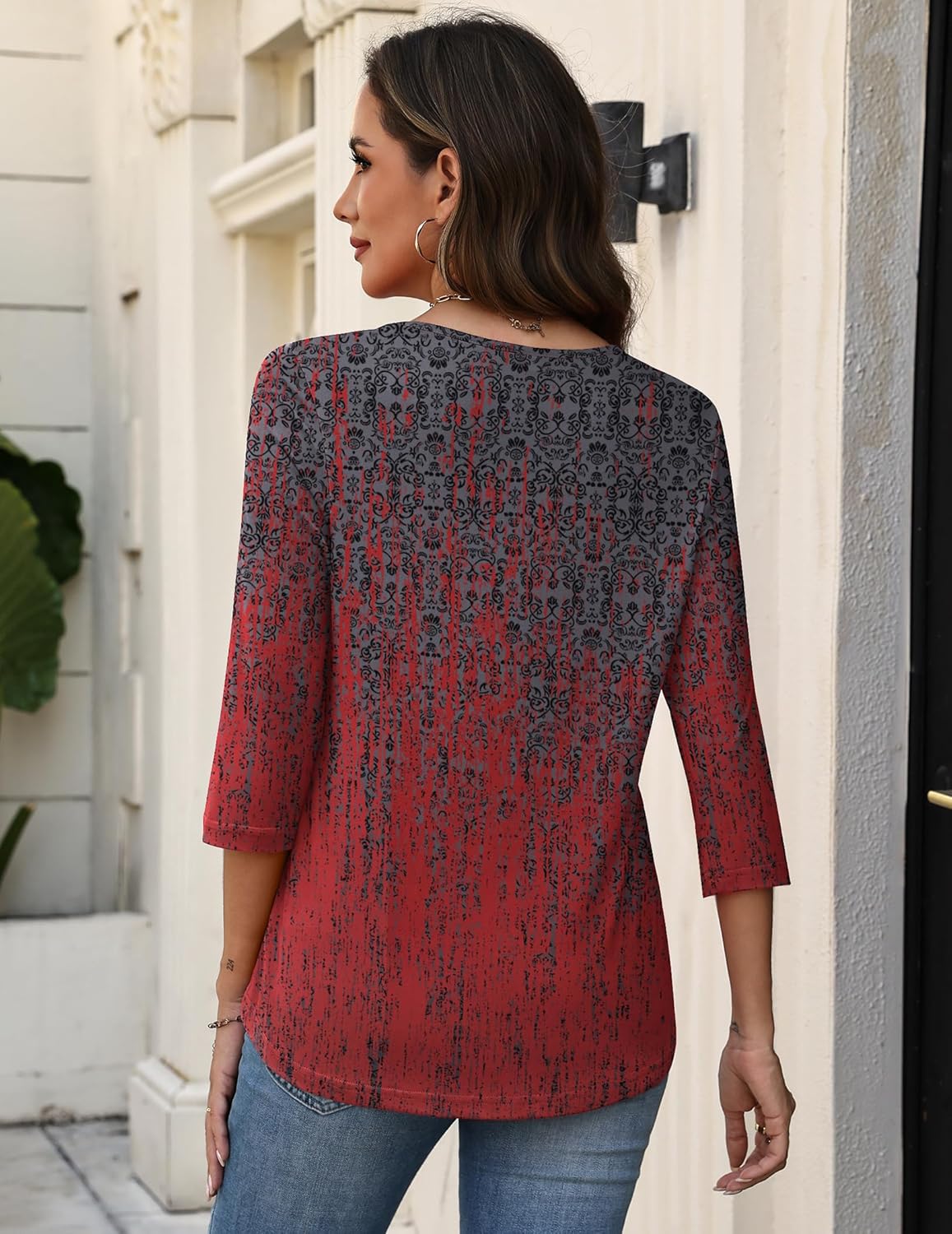 Zeagoo 3/4 Length Sleeve Womens Tops V Neck Shirt Dressy Casual Blouse Basic Tshirts 2026 Fashion Clothing S-2XL - Image 4